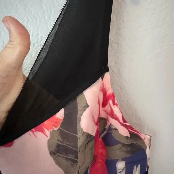 White House Black Market Red Floral Organza Dress Peach Satin Black Accents 10 - Picture 11 of 16